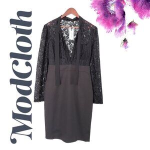 Modcloth Liza Luxe Black Lace Long sleeve Bodycon Sheath Dress NWT